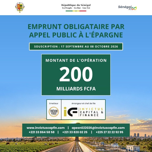 Le Sénégal lance un emprunt obligataire de 200 milliards FCFA